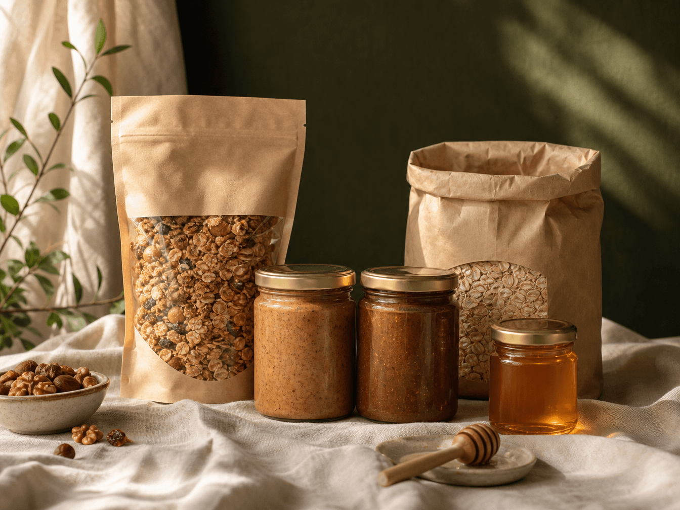 Breakfast Larder Kit — Granola, two spreads, honey and oats for slow mornings.