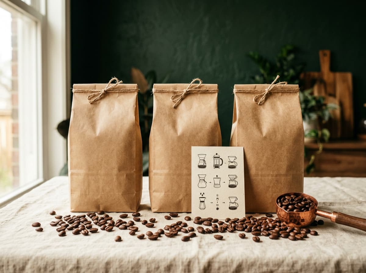 Coffee Flight Kit — Three single-origin whole-bean coffees with a grind guide.
