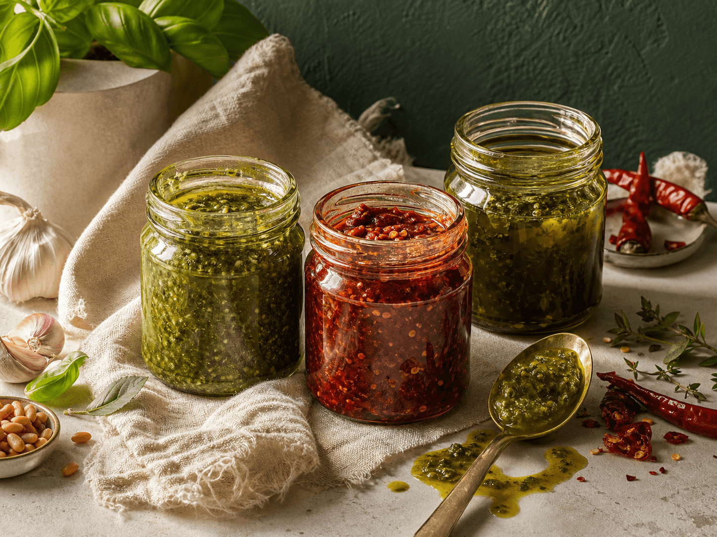 Pantry Sauce Trio — Three shelf-stable sauces and pastes for everyday cooking.